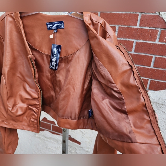 Large women LANE CRAWFORD faux leather zip shirred long sleeve jacket FLAWS - Picture 11 of 16